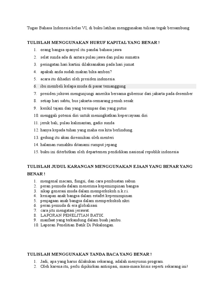 Tugas Bahasa Indonesia Kelas Vi