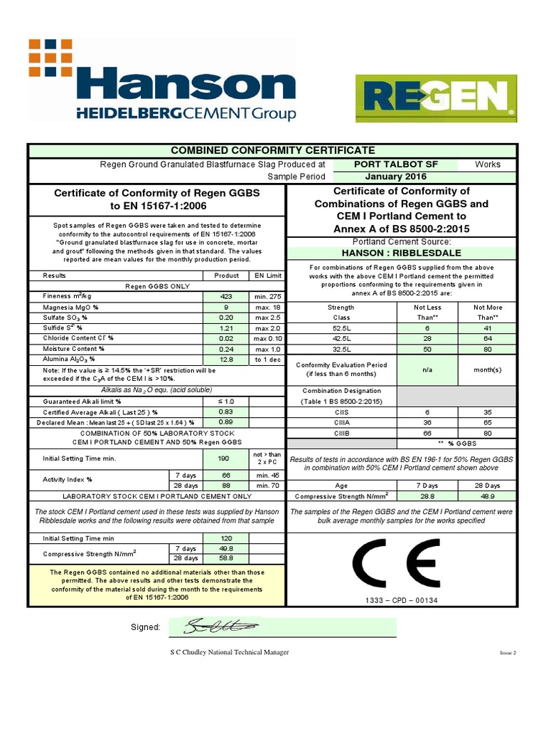 Certificate of Conformity Composite Material Concrete