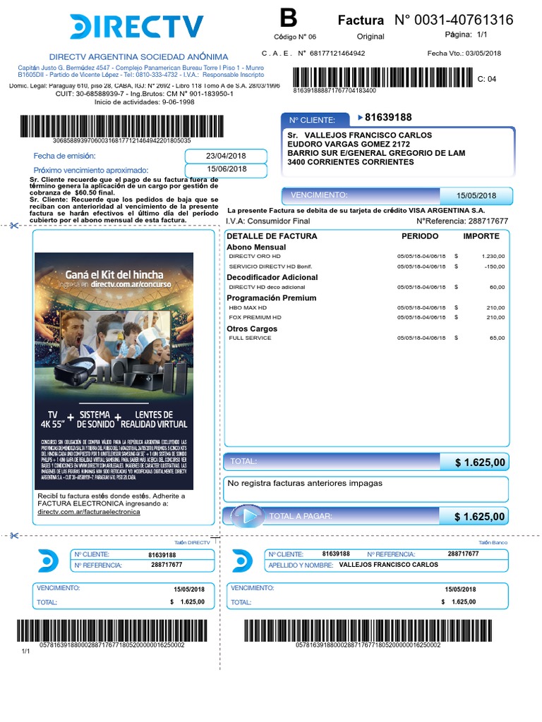 Directv Factura | PDF | Direc Tv | Business