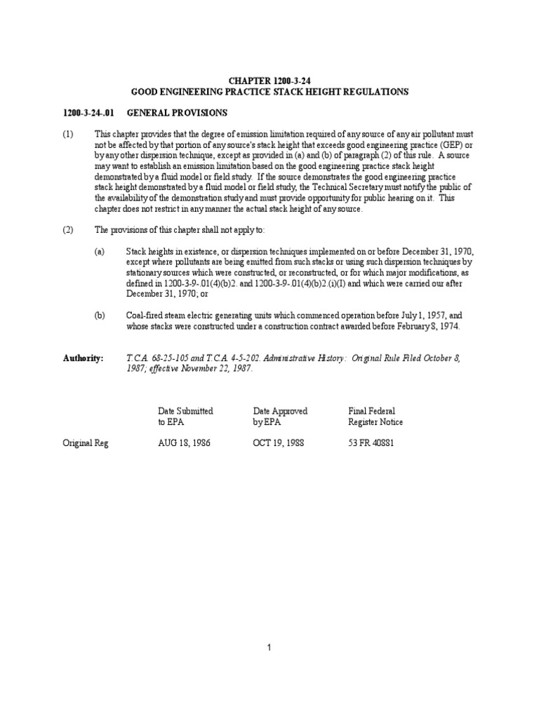 Good Engineering Practice Stack Height Regulations PDF Exhaust Gas