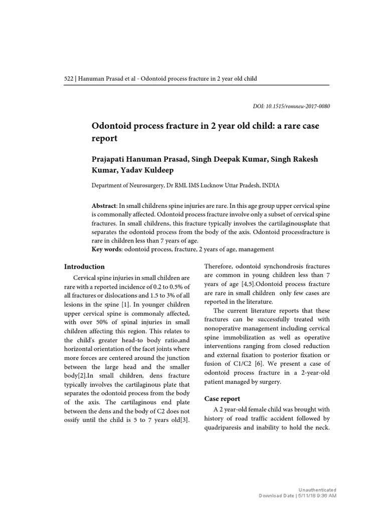  Romanian Neurosurgery Odontoid Process Fracture In 2 Year Old Child A