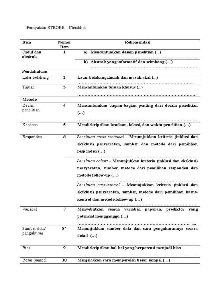 Form Strobe Checklist | PDF | Medical Statistics | Epidemiology
