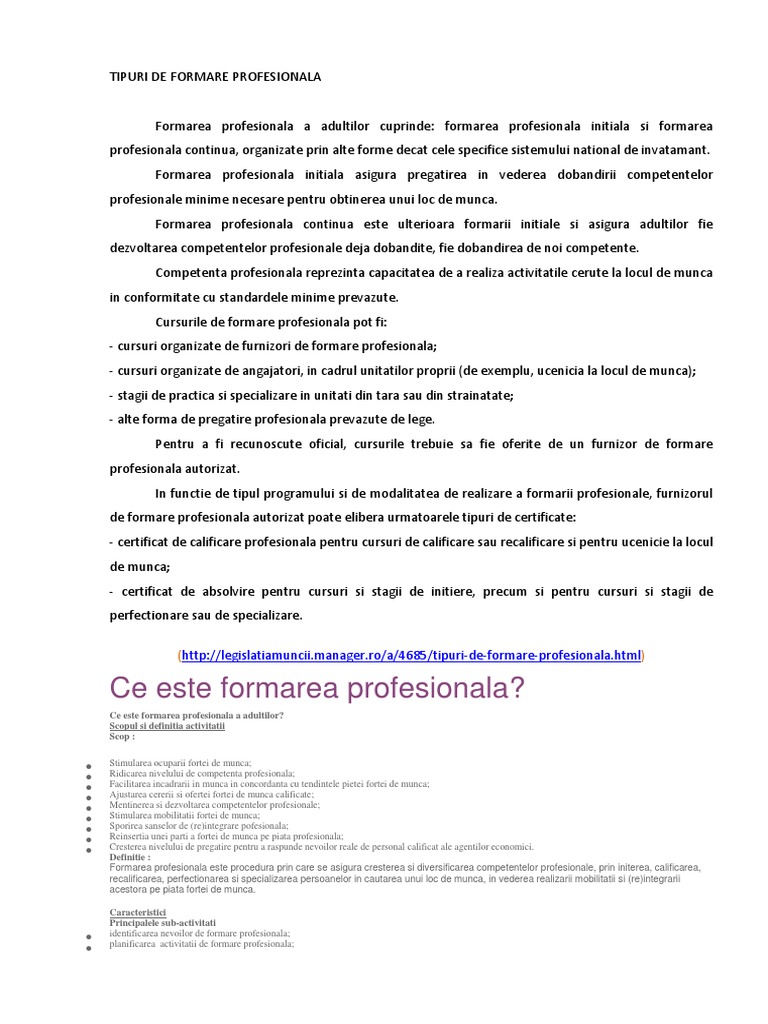 Tipuri de Formare Profesionala | PDF