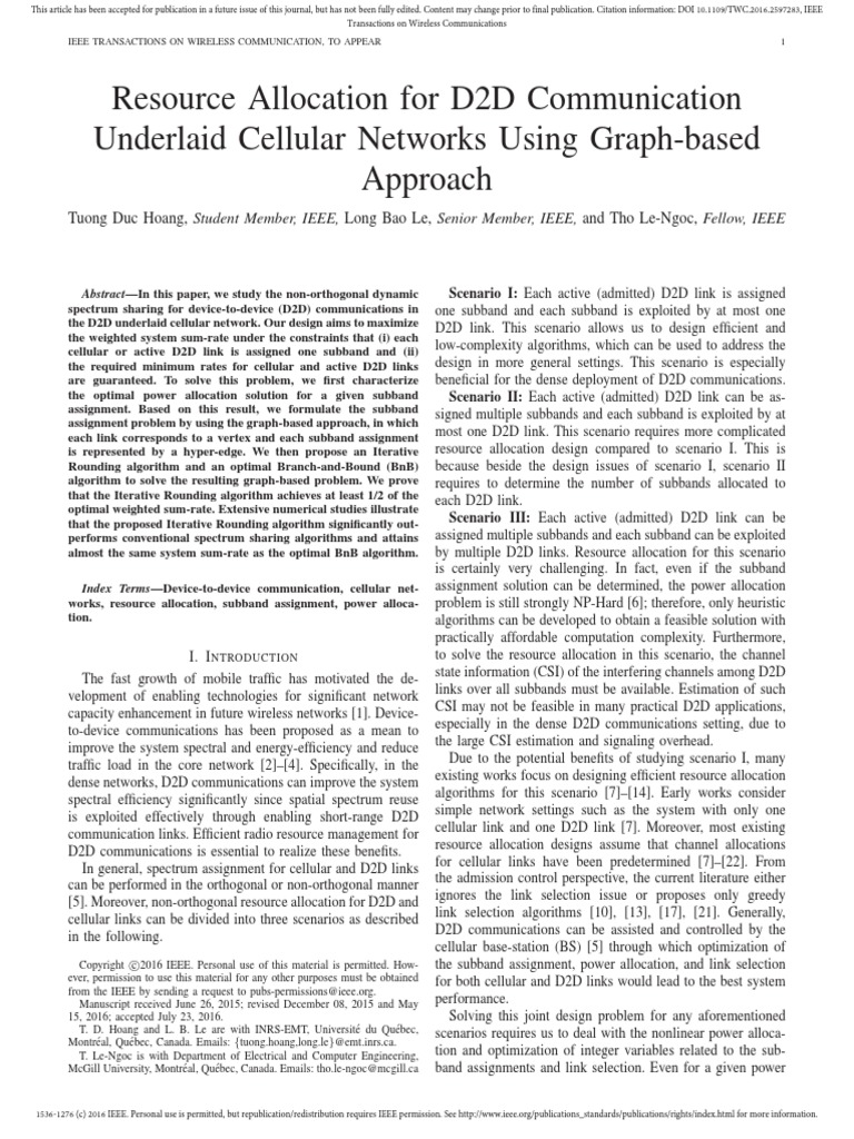 Resource Allocation For D2D Communication Underlaid Cellular Networks ...