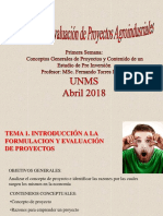 Primera Clase Formulacion y Evaluacion de Proyectos Agroindustriales I 2018