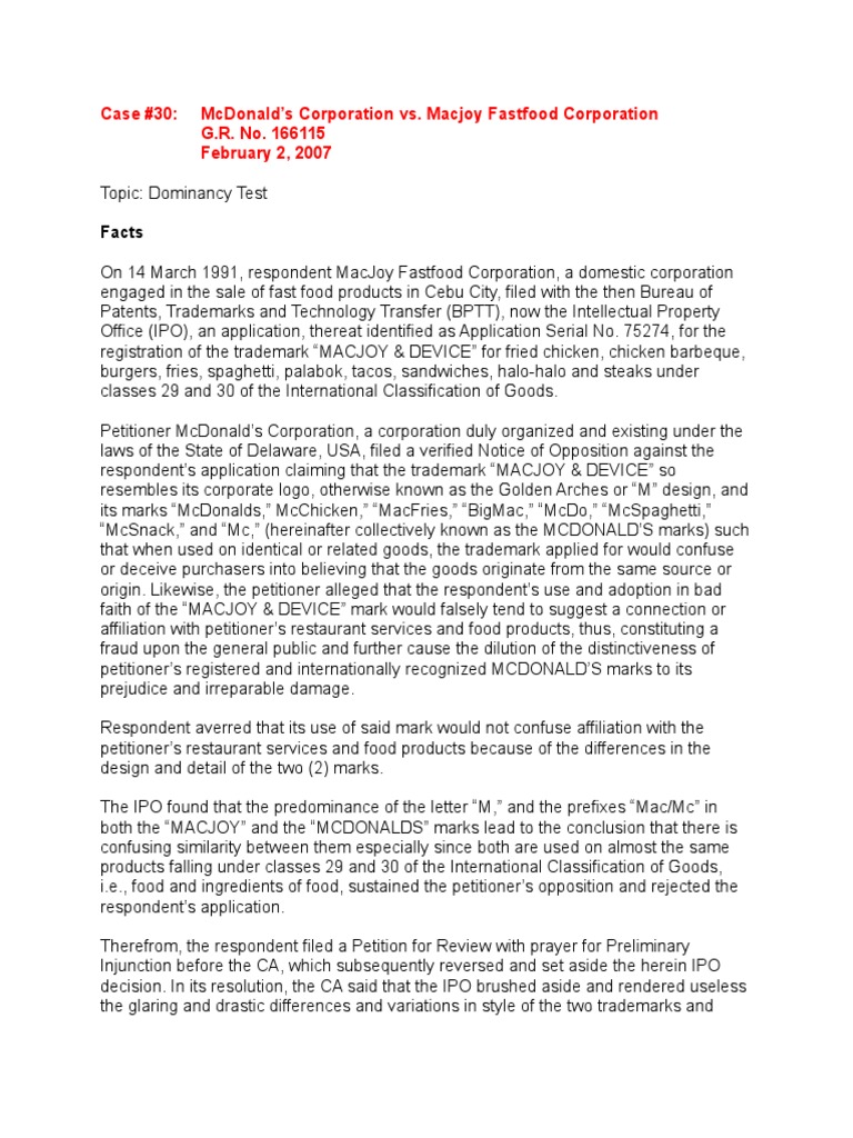 Case No.30 - McDonald - S Corporation vs. Macjoy Fastfood ...