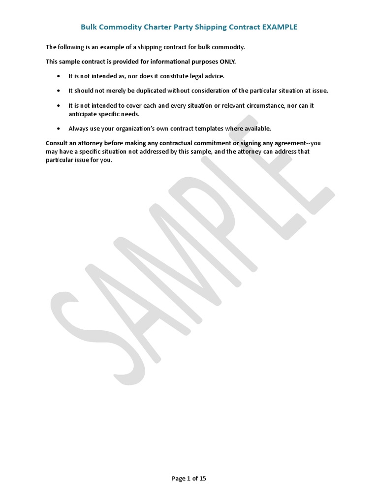 Bulk Commodity Charter Party Example | PDF | Bill Of Lading | Cargo