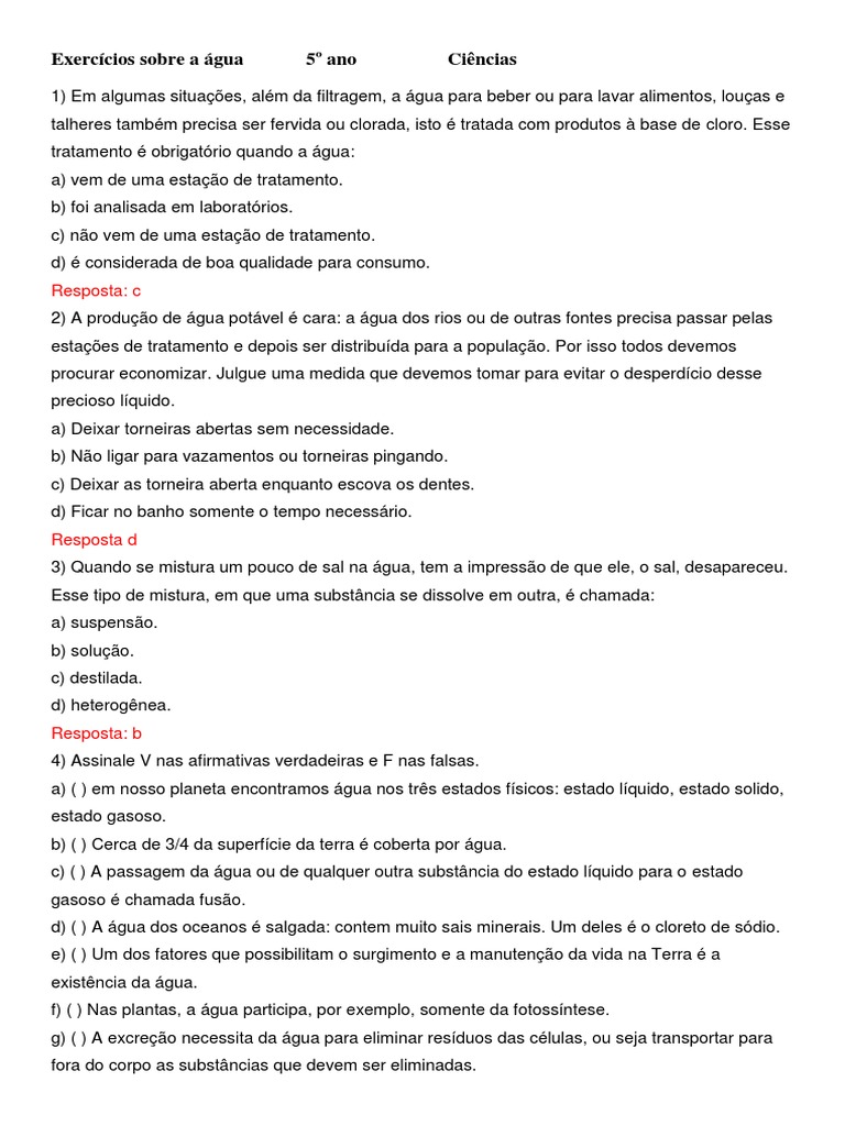 Atividades sobre Água para 5º Ano | PDF | Nuvem | Água