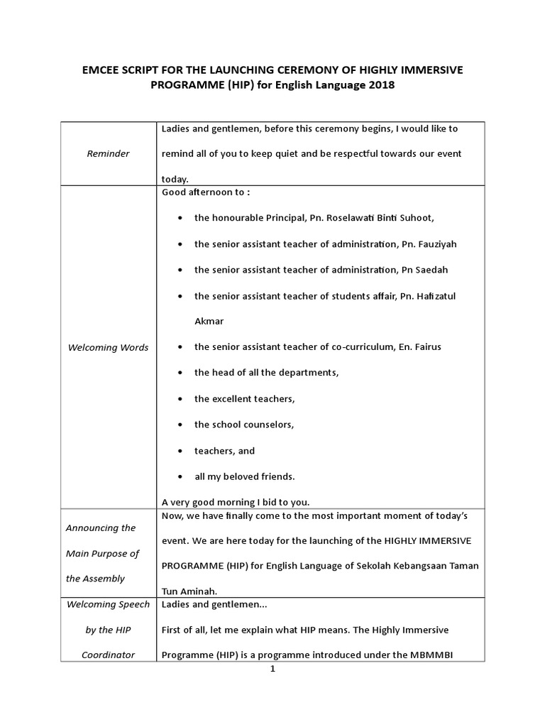 Emcee Script for HIP Launch Ceremony | PDF | Human Communication ...