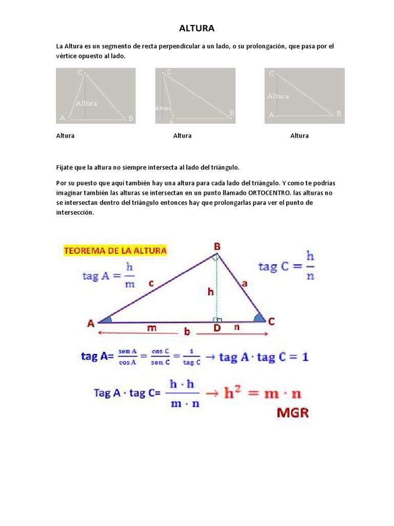 Altura y Teoremas en Geometría | PDF | Triángulo | Geometría triangular