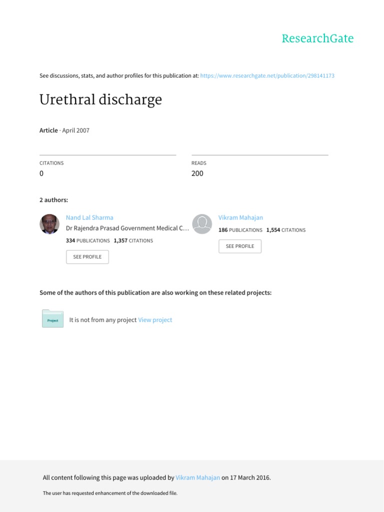 Urethral Discharge, 2007 | PDF | Male Genital Disorders | Genitourinary ...