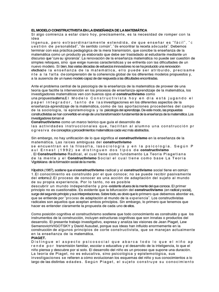 Modelo Constructivista en Matemáticas | PDF | Constructivismo ...