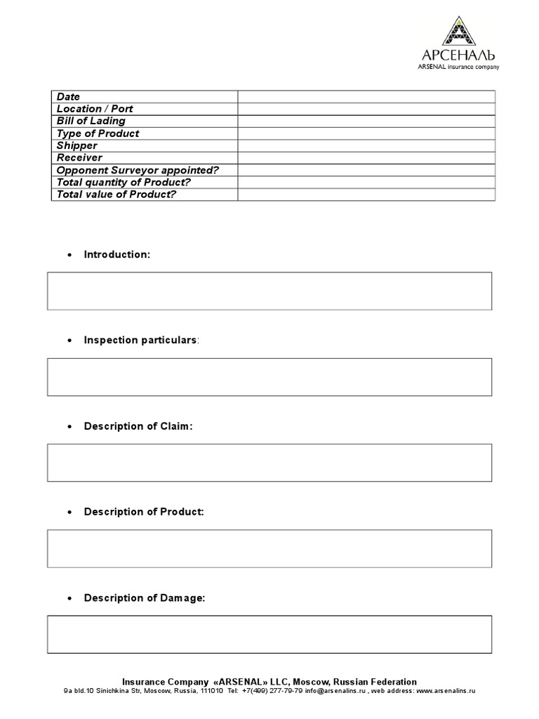 Cargo Damage Inspection Report Template | PDF