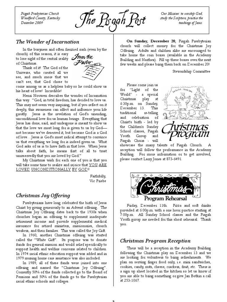 The Pisgah Post The Wonder of Incarnation PDF Christmas Cakes