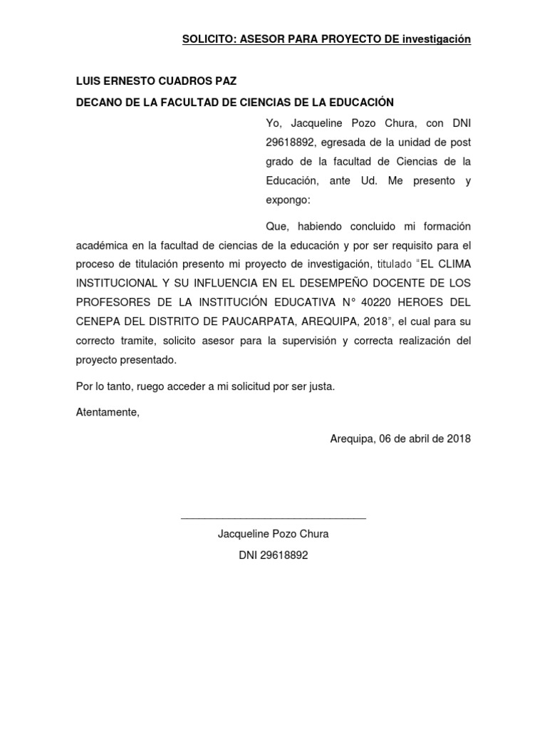 Solicitud de Asesoría para Proyecto Educativo | PDF | Aprendizaje ...