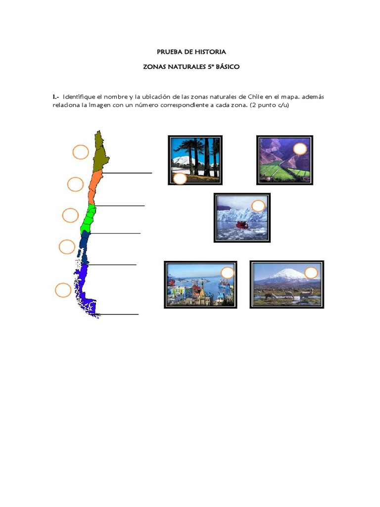 Prueba Zonas Naturales 5° Básico | PDF | Chile | Andes