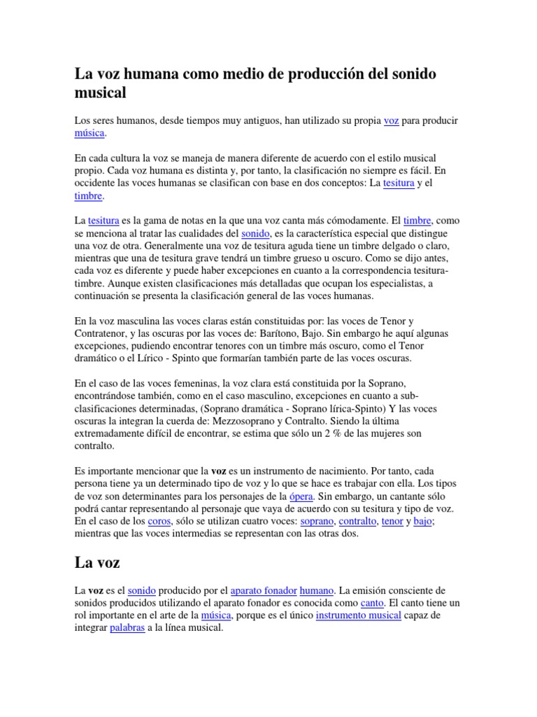 Clasificación y cuidado de la voz humana | PDF | Garganta Humana | Ópera