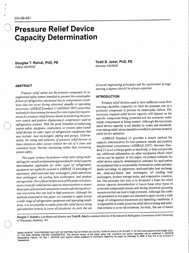 IRC Pressure Relief Device Capacity Determination (Reindl & Jekel 2009) PDF