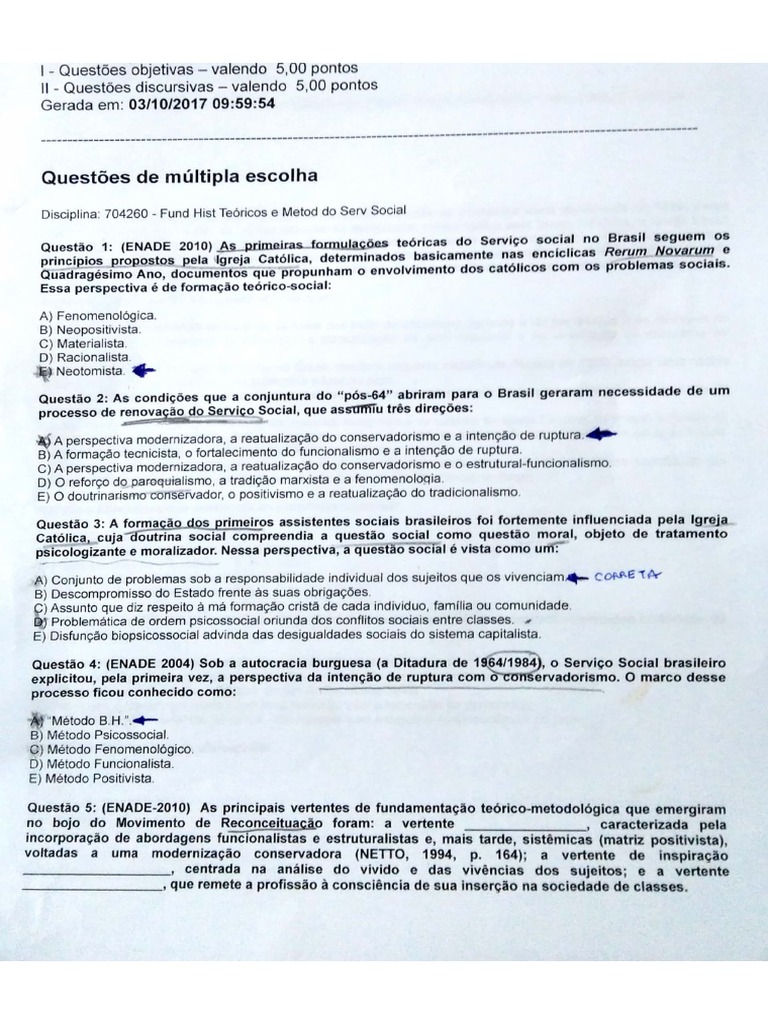 Prova Resolvida Fundamentos Historicos Teoricos E Metodologicos Do Servico Social Unip 17