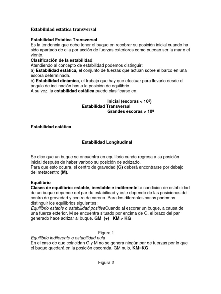Estabilidad Estática Transversal en Buques | PDF | Construcción naval ...