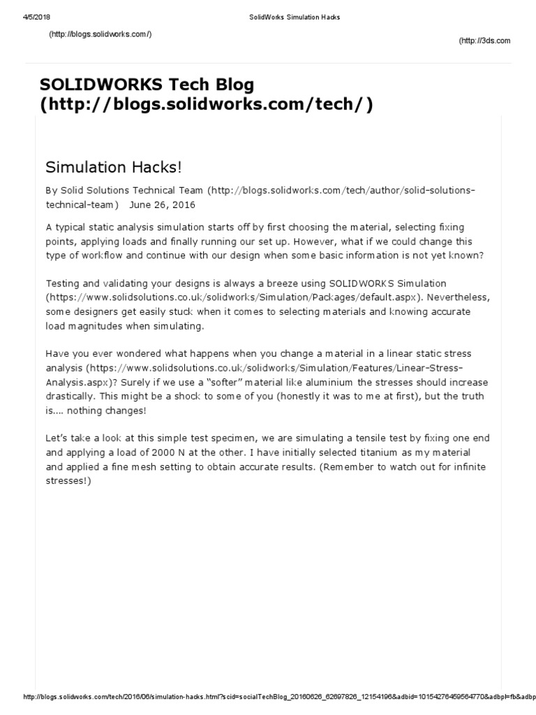 SolidWorks Simulation Hacks | PDF | Strength Of Materials | Stress ...