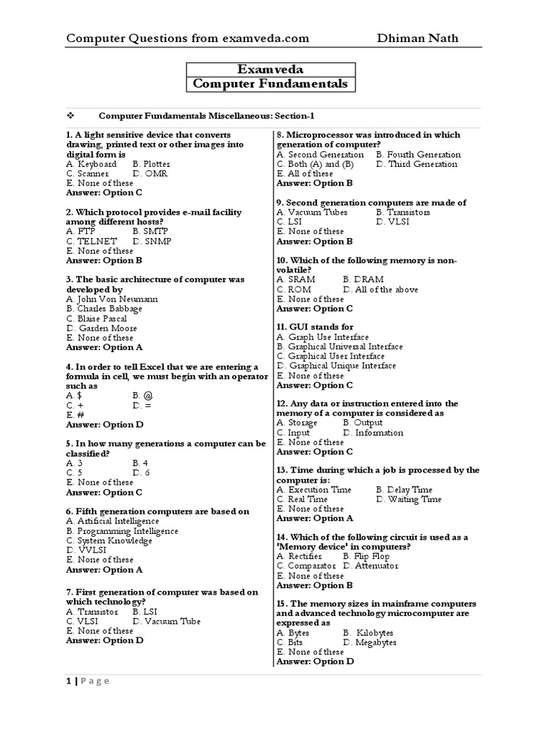Computer Fundamentals MCQs from Examveda | PDF | Random Access Memory ...