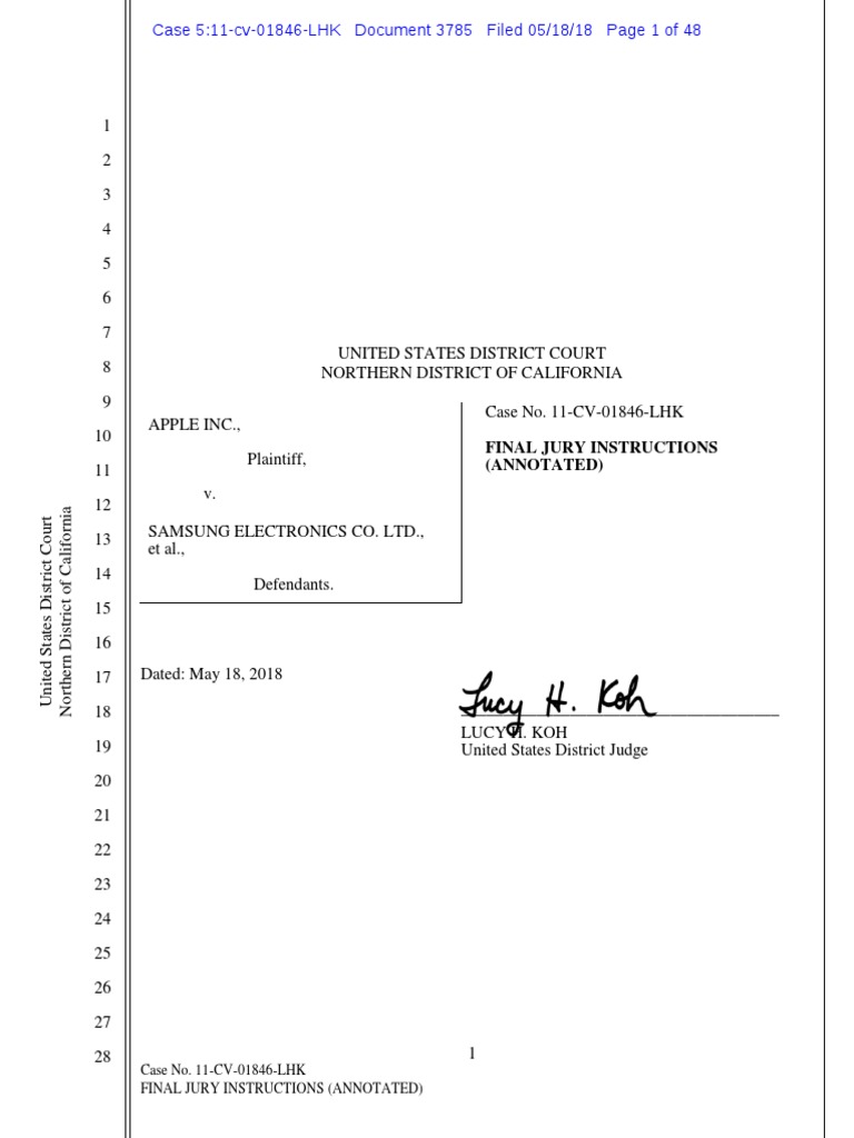 Apple v. Samsung Jury Instructions | PDF | Witness | Jury Instructions