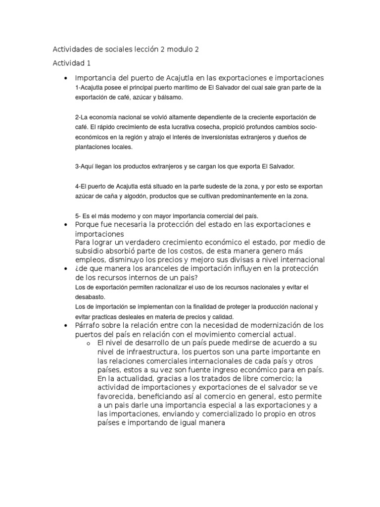 Actividades de Sociales Leccion 2 Modulo 2 PDF | PDF | El Salvador ...