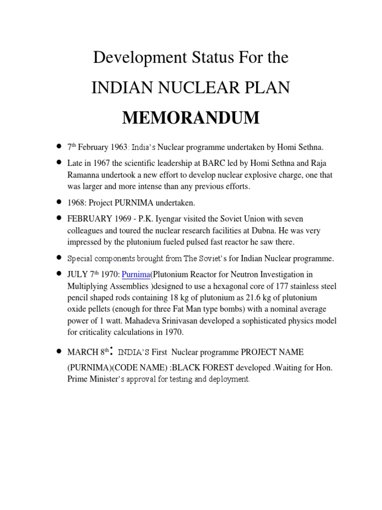 Development Status For The Indian Nuclear Progrrame | PDF