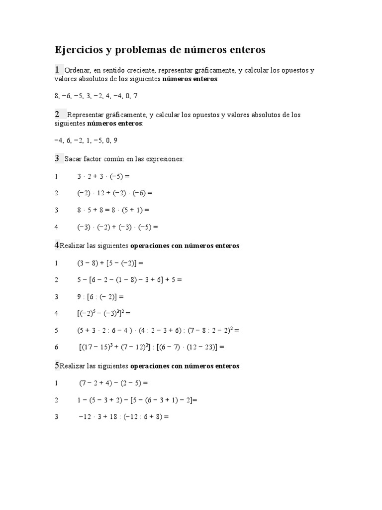 Ejercicios de Problemas con Números Enteros | PDF | Informática ...