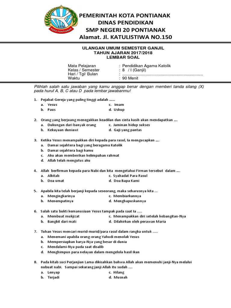 Soal Agama Katolik Kelas 7