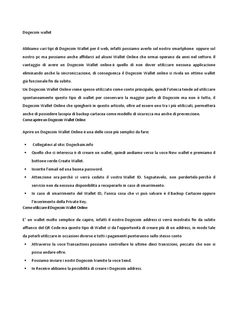 Dogecoin Wallet Online Guide | PDF | Business | Sports