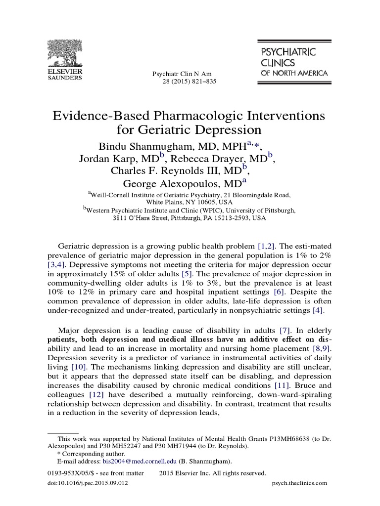Evidence-Based Pharmacologic Interventions For Geriatric Depression ...
