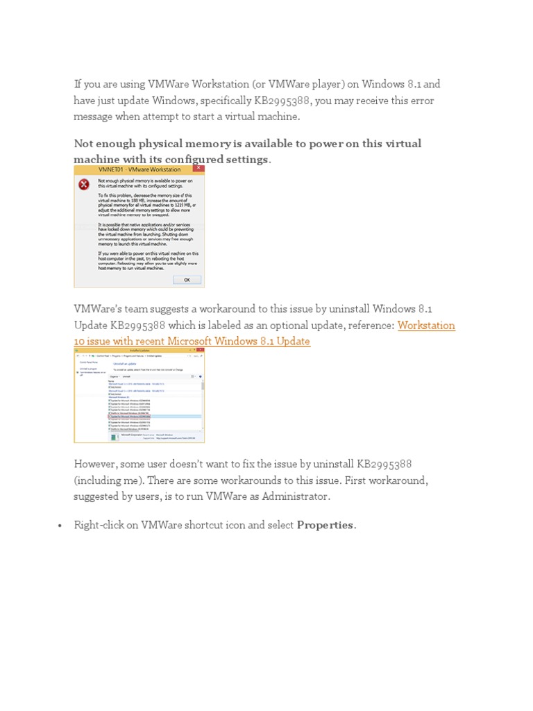 Fixing VMWare Memory Error on Windows 8.1 | PDF