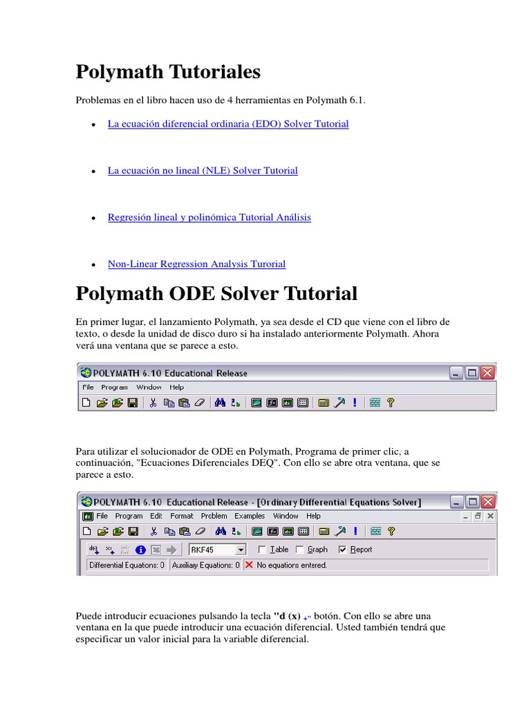 Tutoriales de Polymath 6.1 en Español | PDF | Ecuaciones | Point and Click