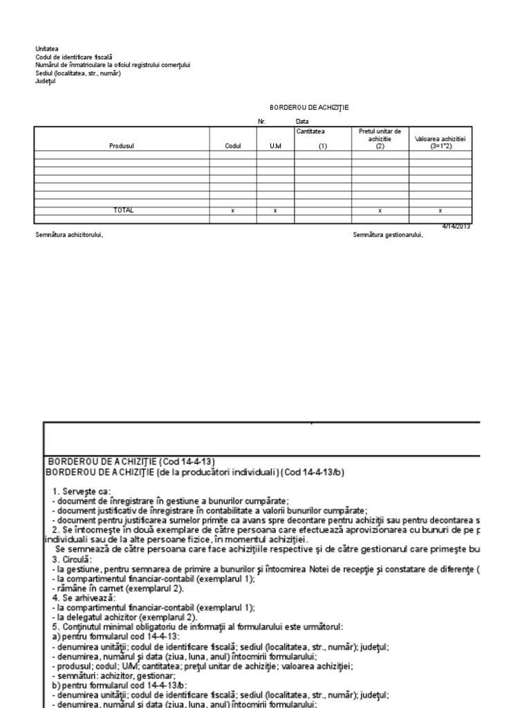Model De Borderou Achizitie De La Persoane Fizice