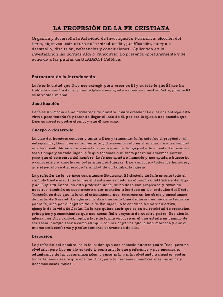 La Profesión de Fe Cristiana | PDF | Fe | Dios