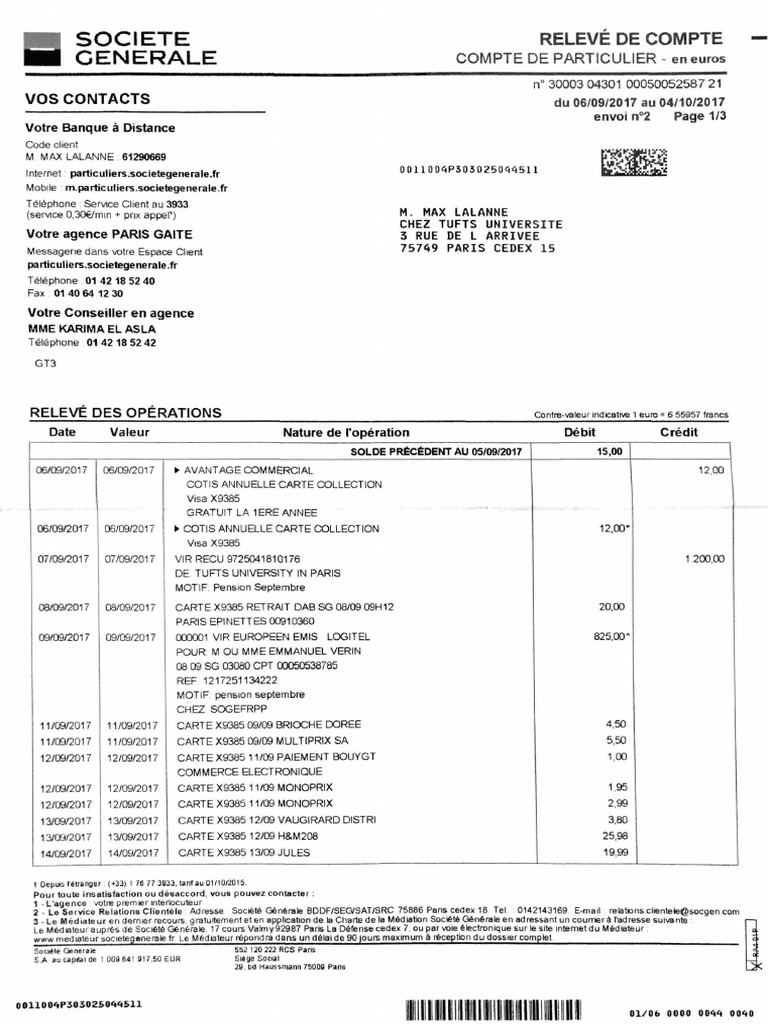 Societe Generale Account Statement | PDF