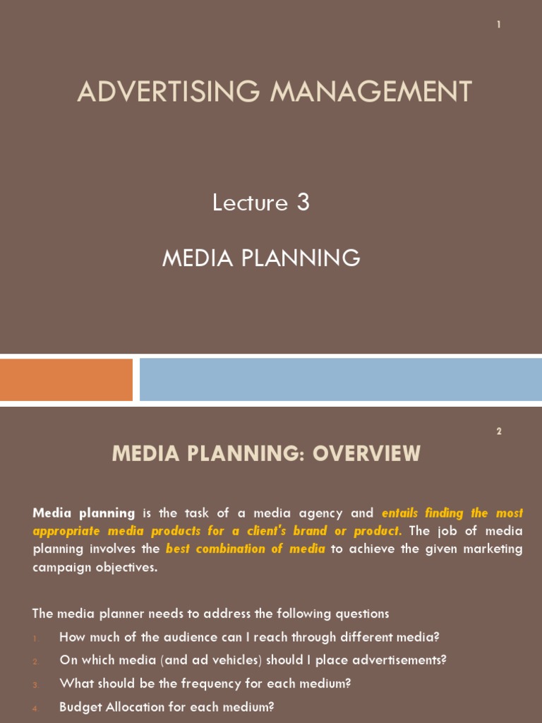 Media Planning in Advertising Management | PDF | Mass Media | Target ...