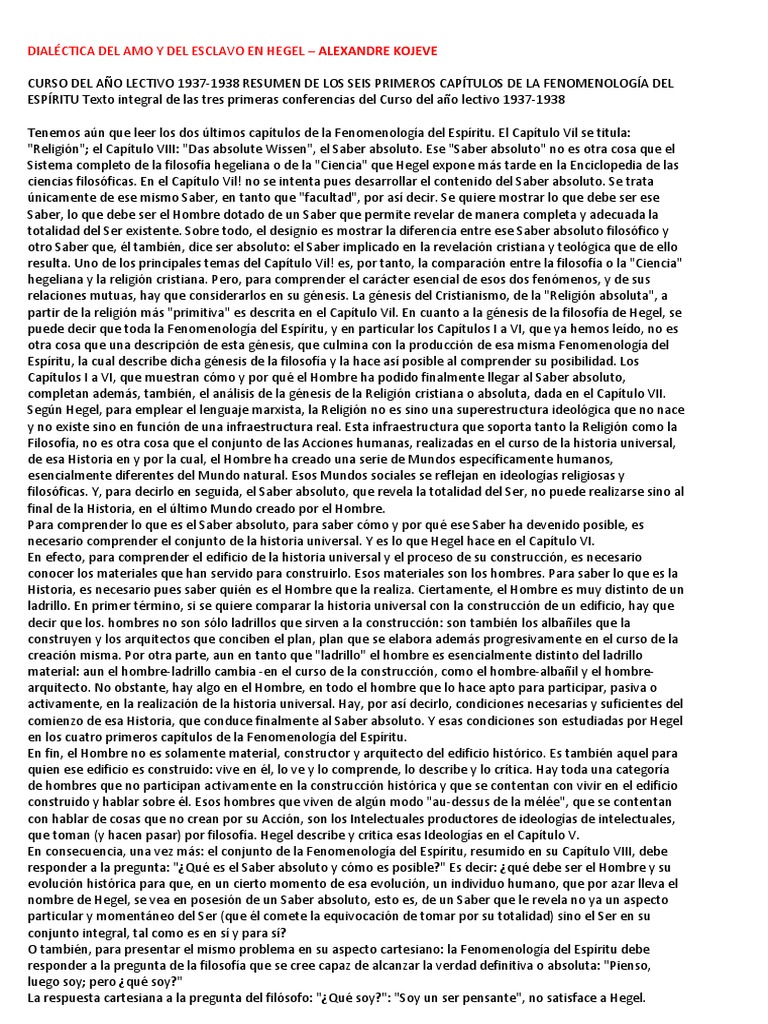 3. Kojeve La Dialéctica Del Amo y El Esclavo