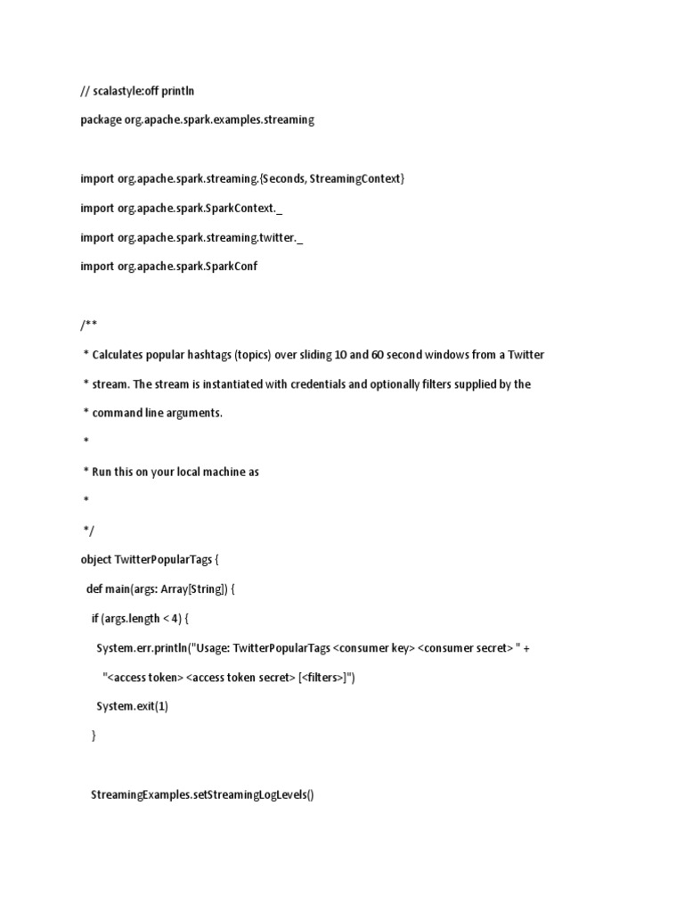 Spark Streaming Twitter Example | PDF | Software Engineering | Areas Of ...
