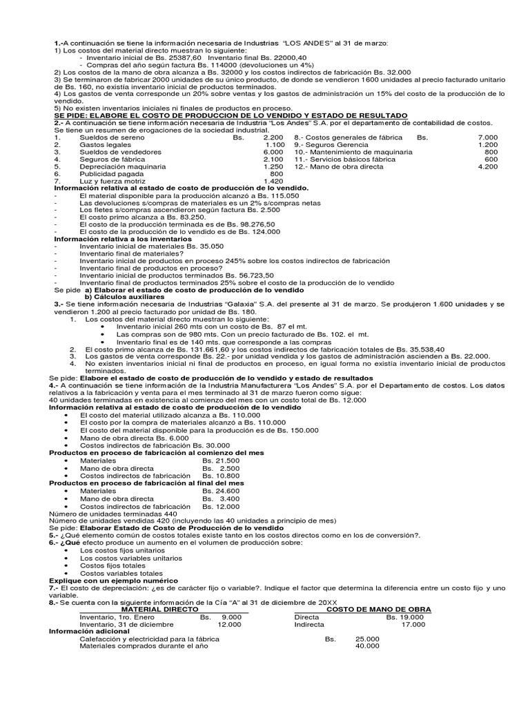 Costo de Producción y Resultados Financieros | PDF | Costo | Inventario