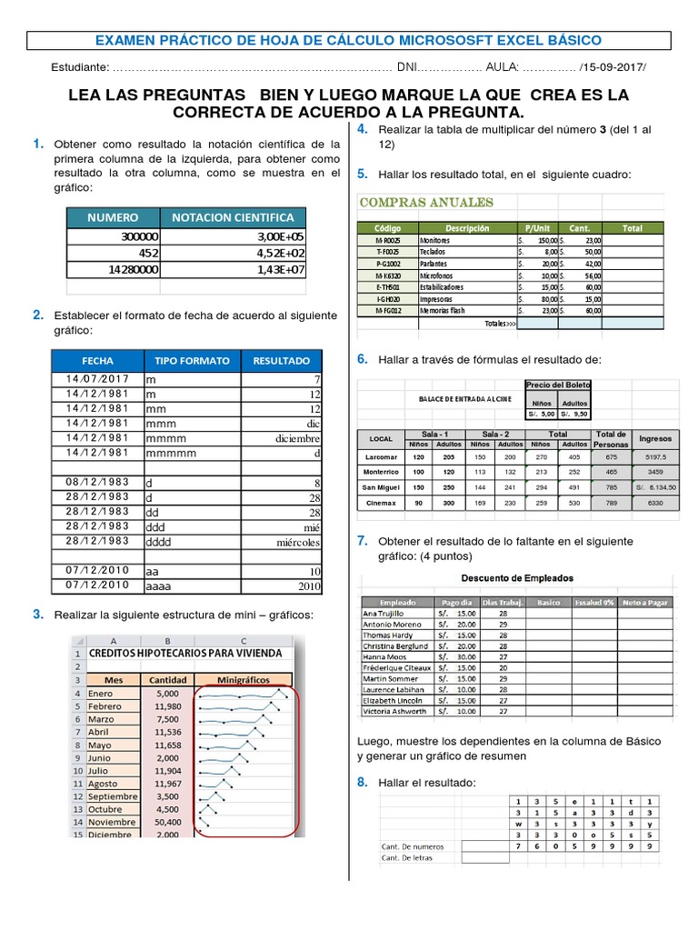 Examen Práctico Excel Básico | PDF | Microsoft Excel | Hoja de cálculo