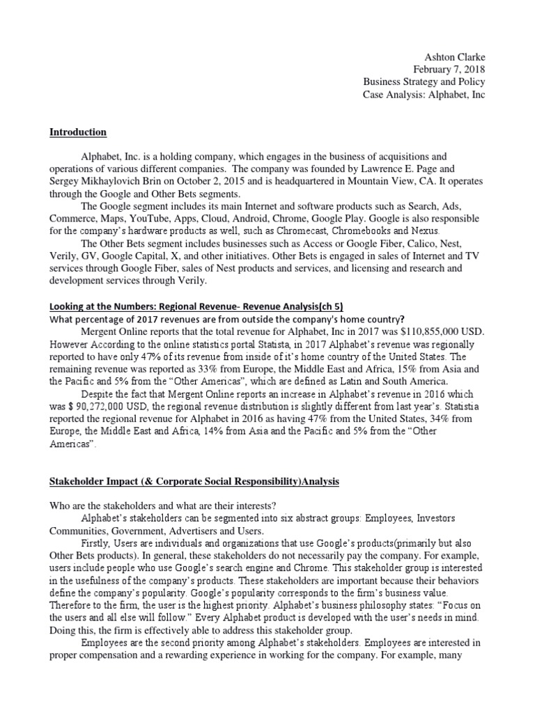 4788 Case Study Alphabet Clarke | PDF | Corporate Social Responsibility ...