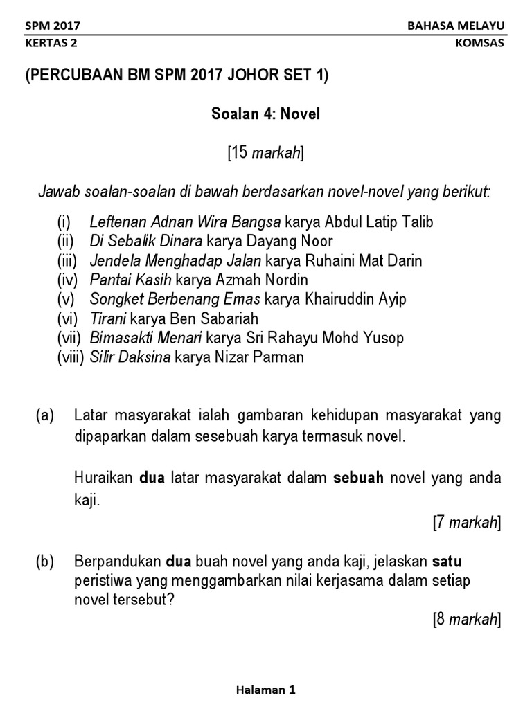 Soalan 8 Koleksi Soalan Komsas Novel Pdf