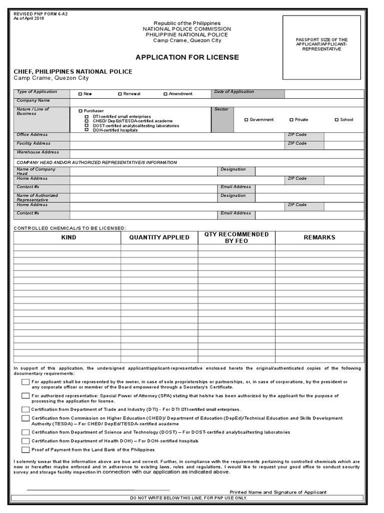 PNP Form 6A2 Application for License DTI certified small enterprises