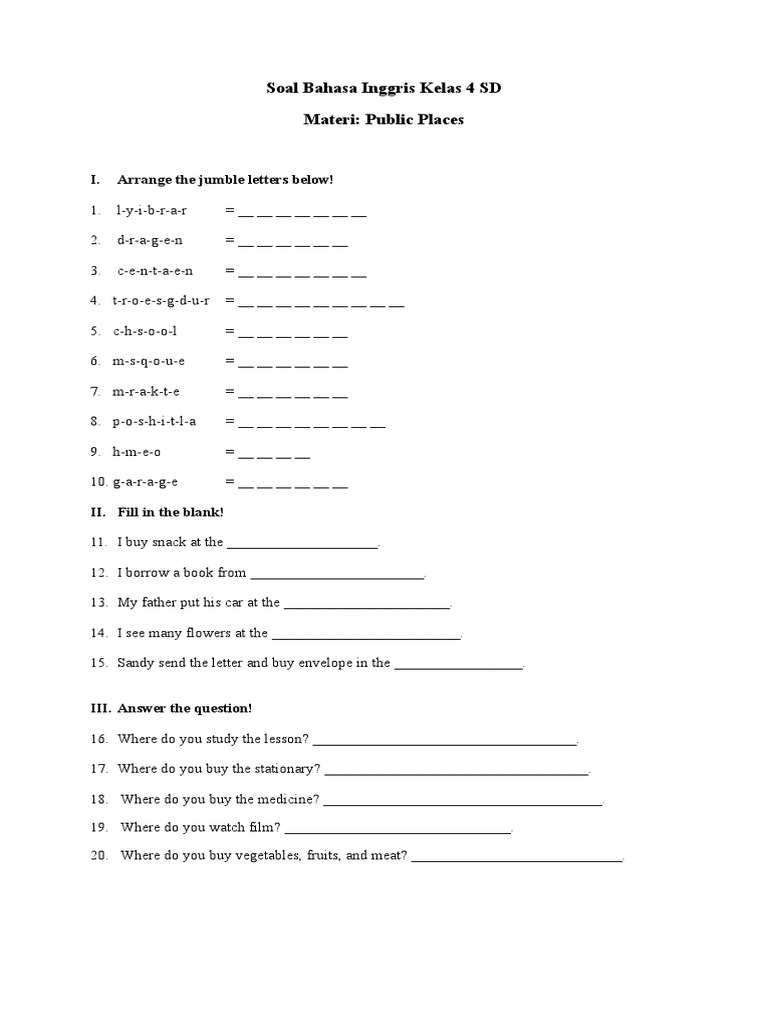 Menjelajahi Lingkungan Sekitar: Panduan Lengkap Soal Bahasa Inggris Kelas 4 tentang Tempat Umum (Public Places)