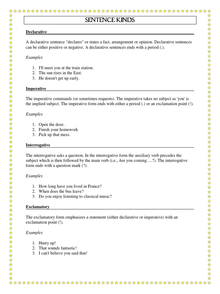 Kinds & Types of Sentences PDF | PDF | Sentence (Linguistics) | Languages