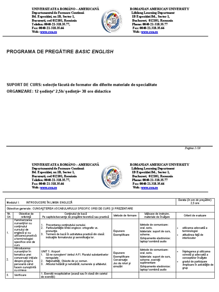 Basic English Course Outline | PDF