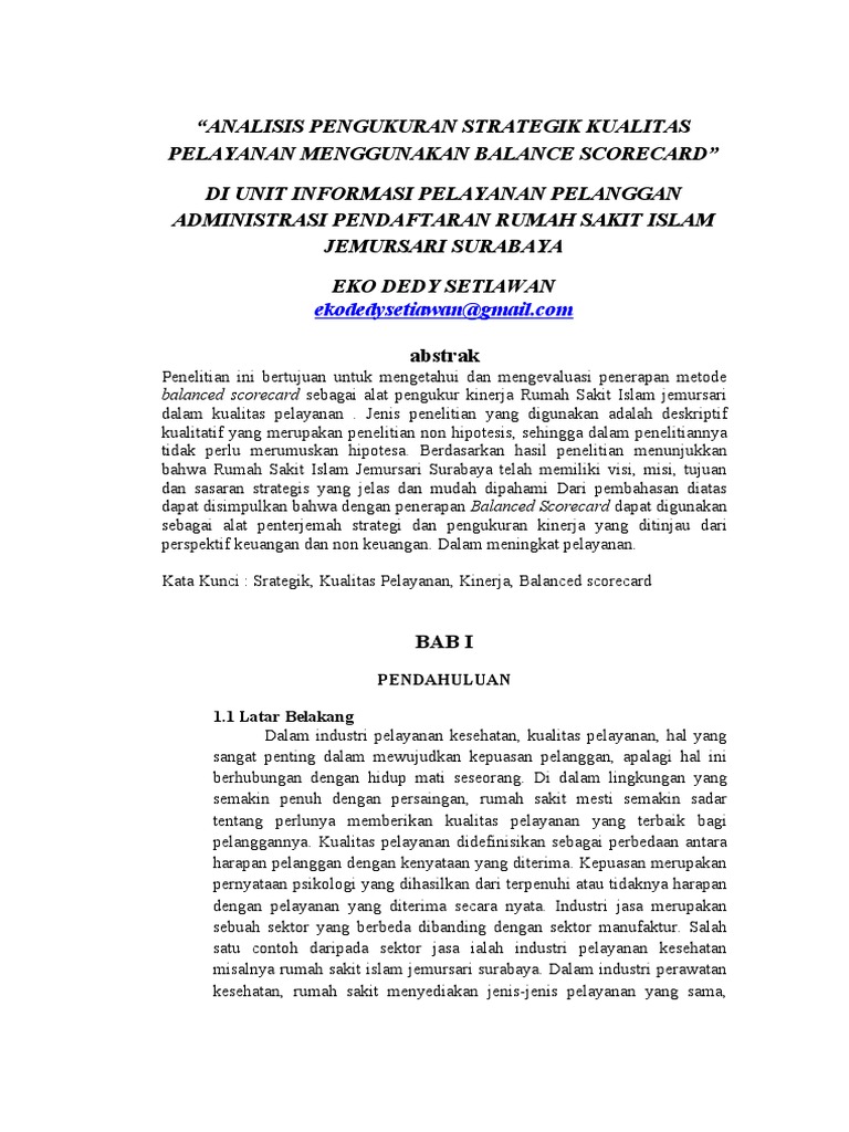 Analisis Pengukuran Strategik Kualitas Pelayanan Menggunakan Balance Scorecard 1